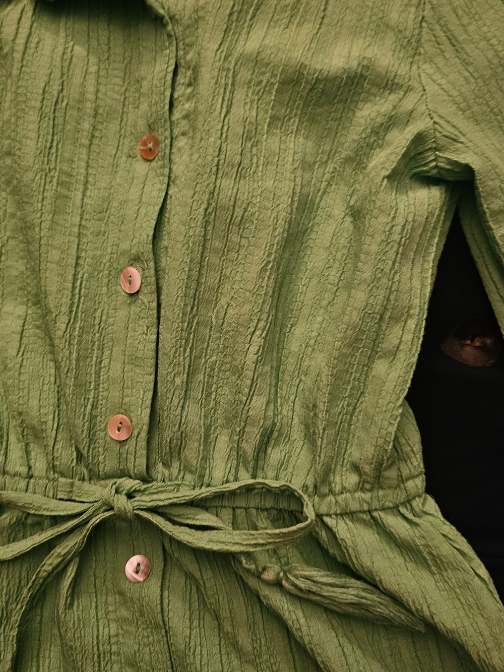 Blush Green Button-Front Midi Shirt Dress with Tie Waist Size S/7 Kids - Picture 2 of 8